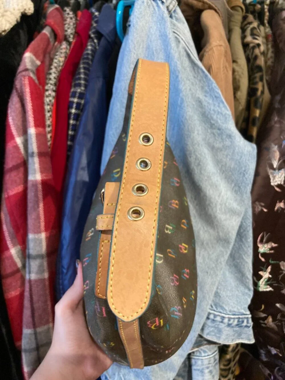 Vintage Y2K Dooney & Bourke Black Rainbow Monogram DB Logo Hobo Shoulder Bag